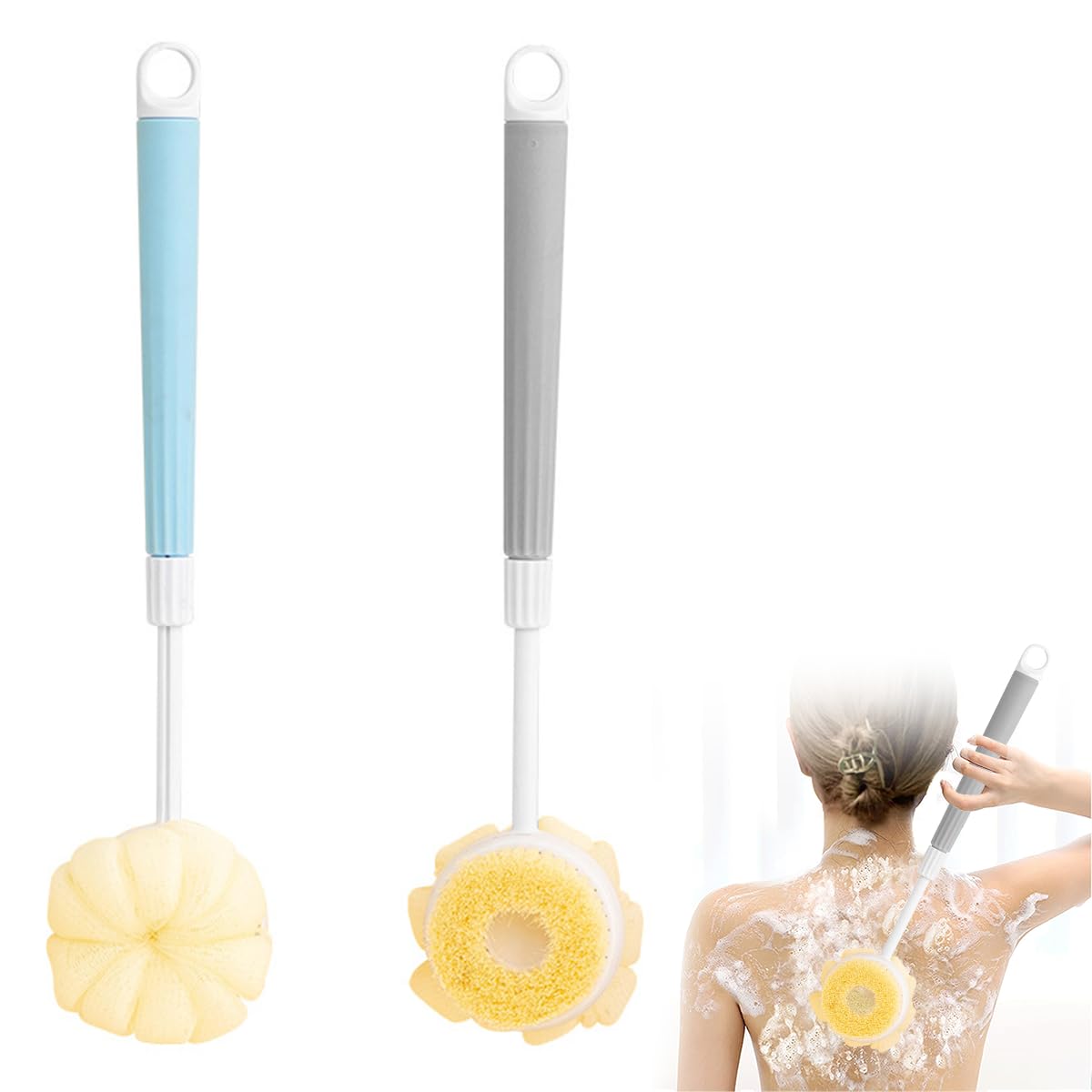 MAYCREATE Silicone Back Scrubber for Shower, Silicone Body Scrubber, Silicone Bath Body Brush with Long Handle and Hook, Dual-Sided Shower Brush for Men and Women MAYCREATE Silicone Back Scrubber for Shower, Silicone Body Scrubber, Silicone Bath Body Brush with Long Handle and Hook, Dual-Sided Shower Brush for Men and Women